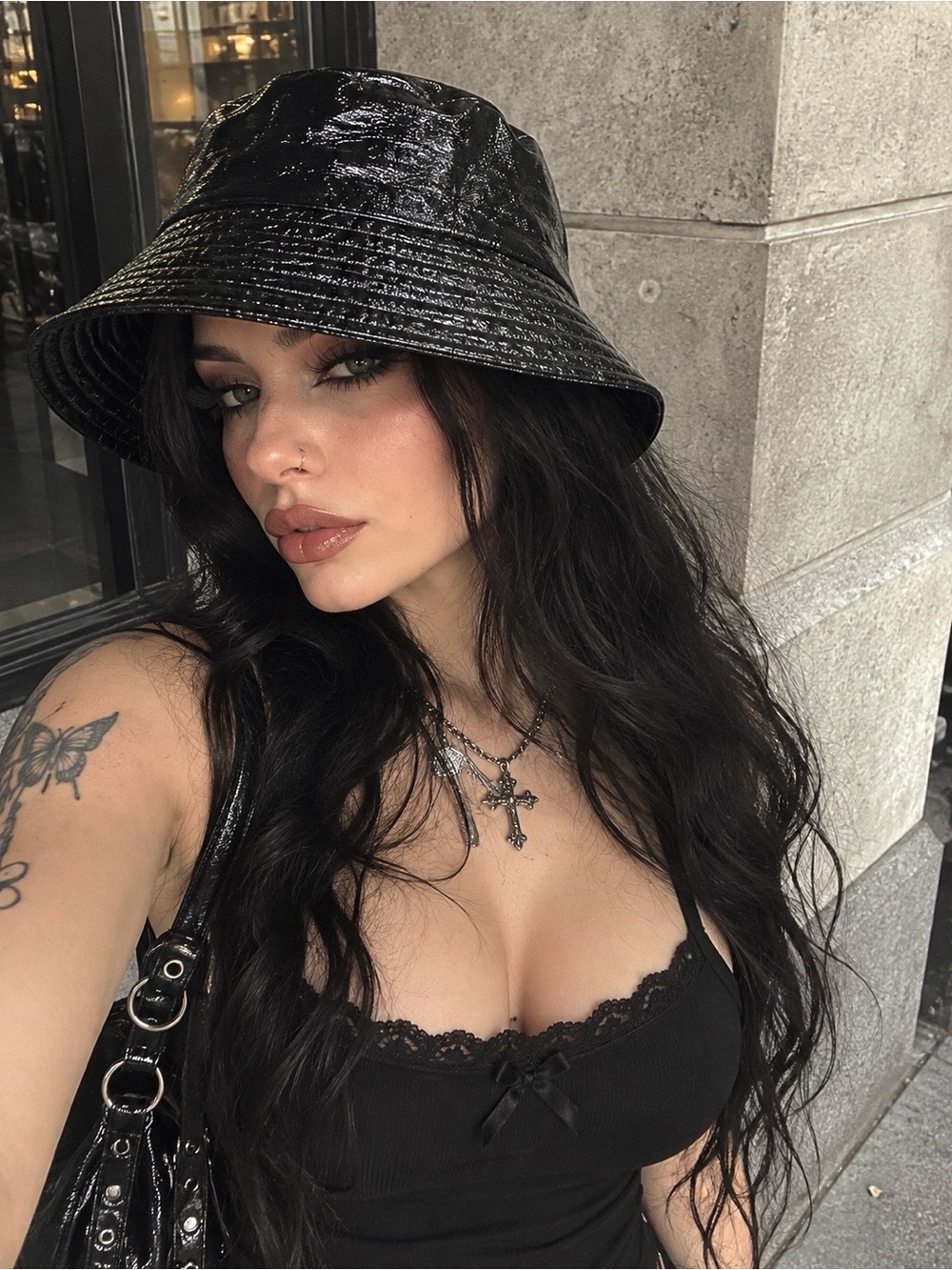 Top Shop Black Faux Leather Bucket Hat - Women's Essential Fashion Accessory